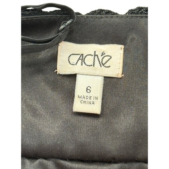 Cache Black Crochet Chiffon Strapless Dress Babydoll 90s Y2K Flapper Women Sz 6 - Picture 4 of 8